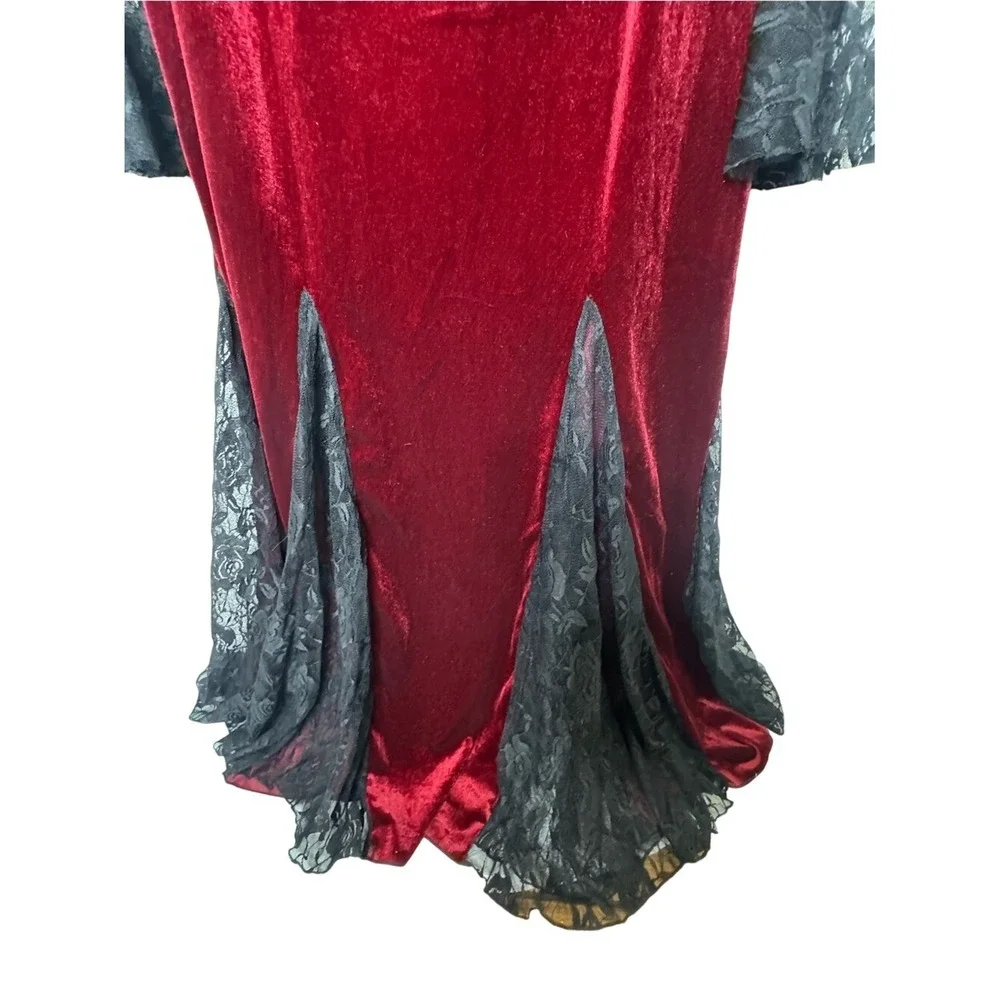 Womens Ren Faire Velvet‎ Sheer Lace Maxi Dress 2X Bell Sleeve Renaissance Goth
